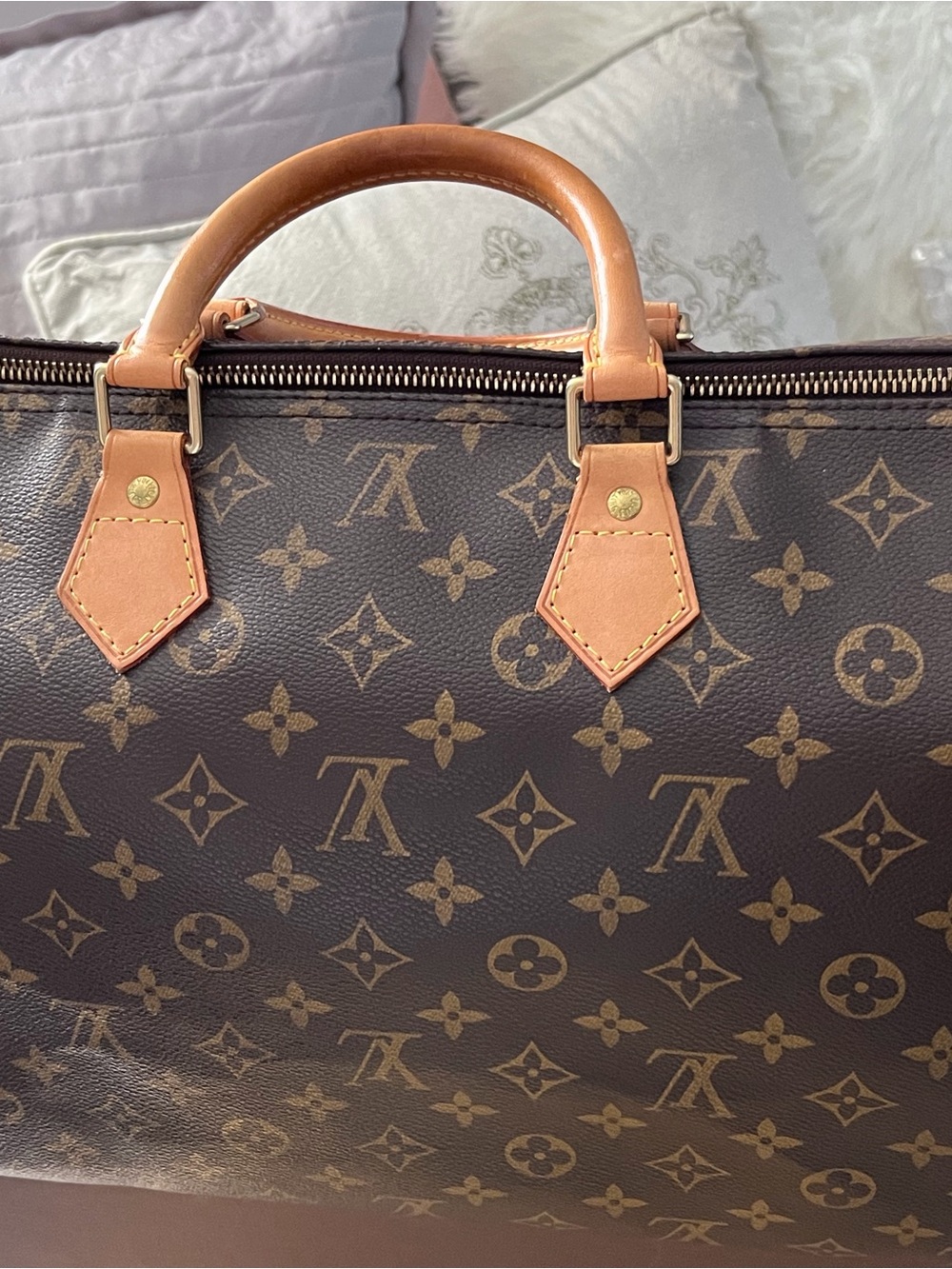 Louis Vuitton Monogram Coated Canvas Speedy 40 with Tan Leather Trim